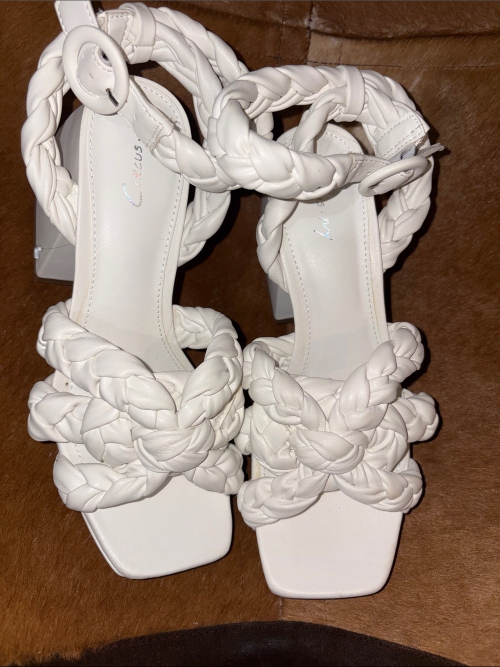 Circus by Sam Edelman White Braided Strap Block Heel Sandals